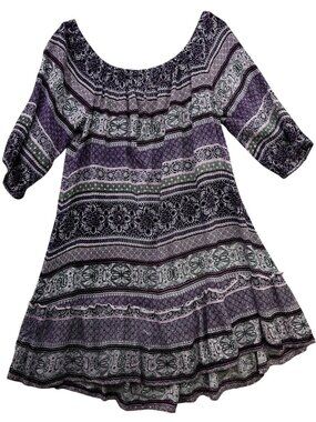 Millenium Women's Off-The-Shoulder Peasant Dress 3/4 Sleeve Size XL Multi Aztec